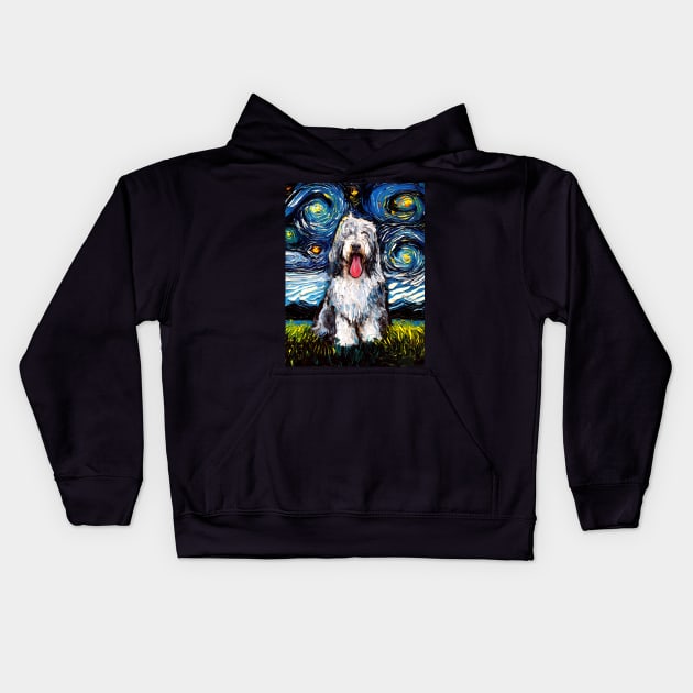 Bearded Collie Night Kids Hoodie by sagittariusgallery